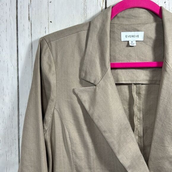 Evereve Linen Blend Double Breasted Blazer Beige Lightweight Modern Workwear - Picture 3 of 12